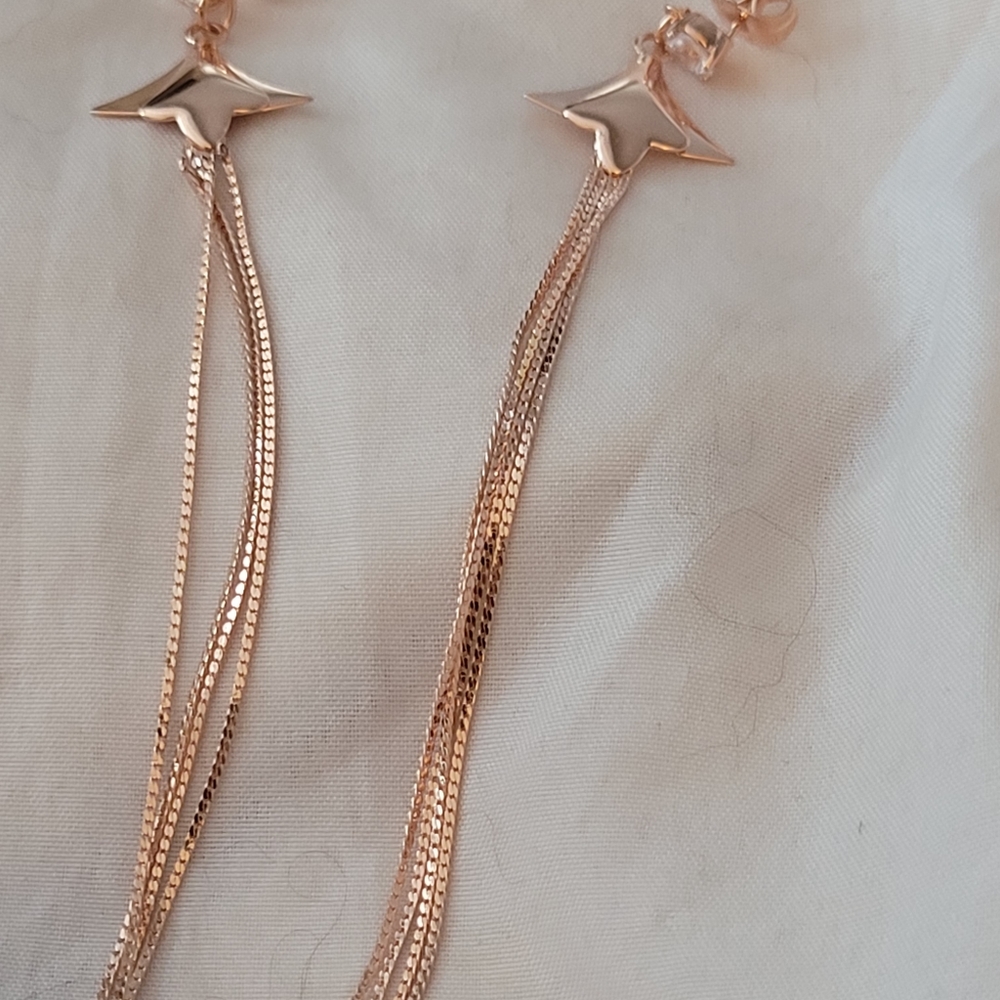 Long hanging earrings,  Rose Gold